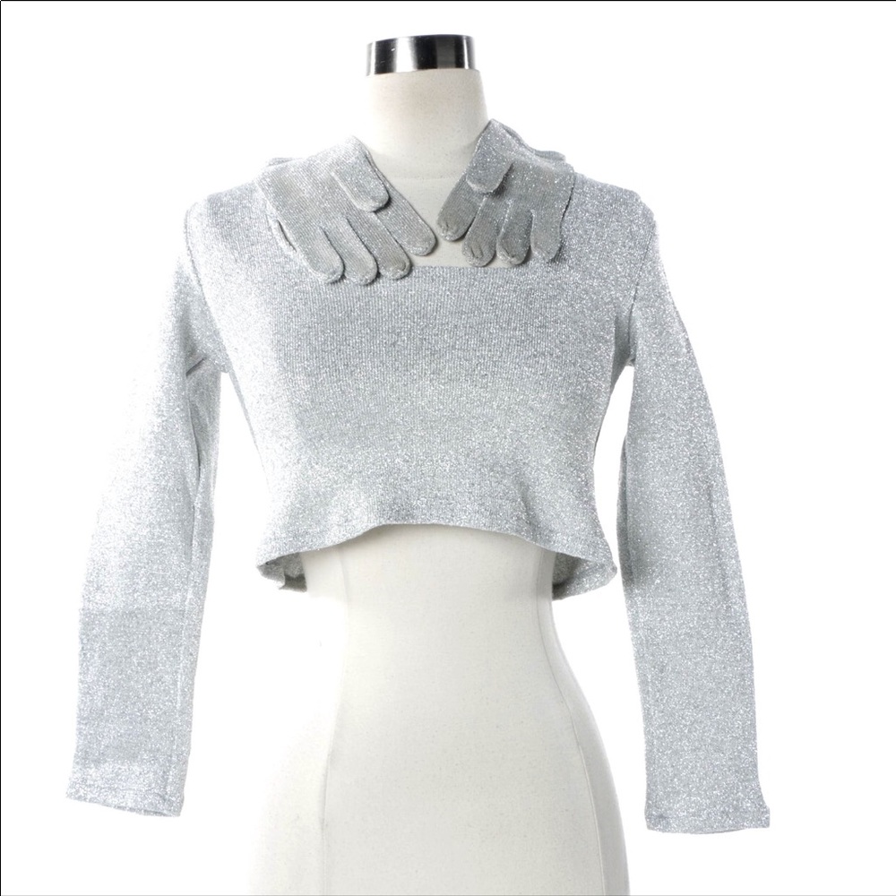 ✨Silver Sparkle Metallic Crop Top w/ Gloves OS